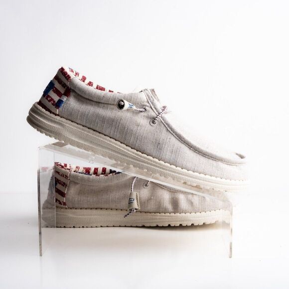 Hey Dude Mens Wally Off White Patriotic Shoes Slip Ons Flag USA US 8 EU 41 New - Picture 7 of 8